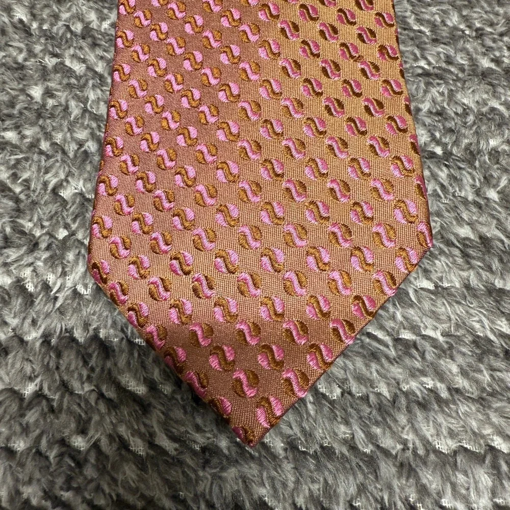 BOSS Hugo Boss‎ Mens Tie Brown Pink Geometric Patterned Formal Business